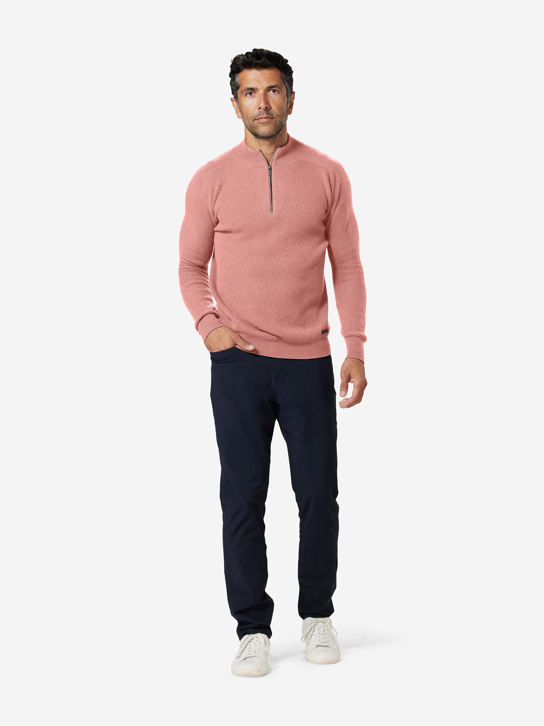 Sun Day Red 3D Knit Cashmere Quarter Zip Pinkki | 7294-POQUA